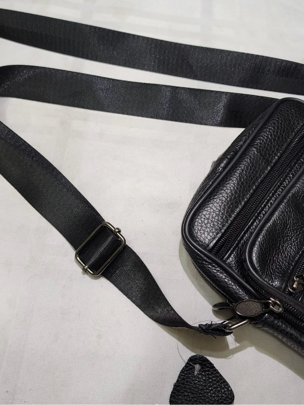 Men's Black Leather Crossbody Pouch - Classic Travel Organizer - Picture 8 of 8